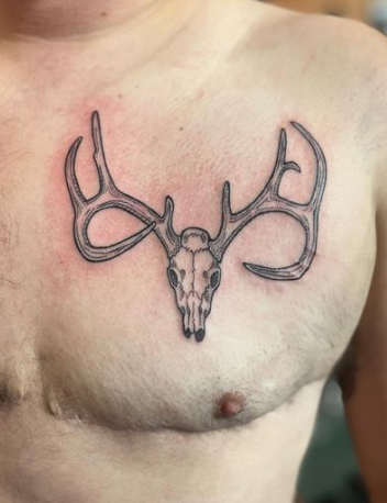 Animal Skull Chest Tattoo
