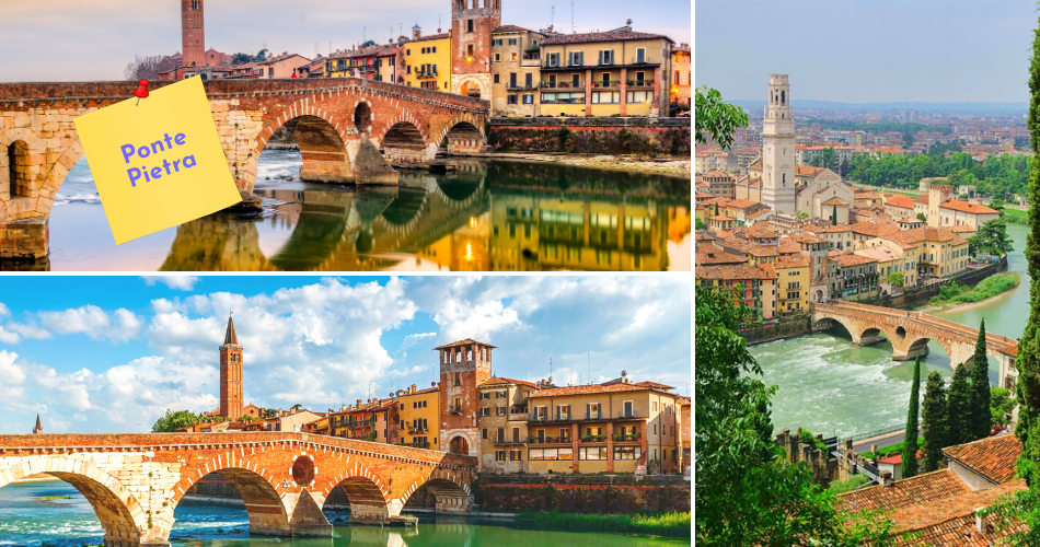 A Ponte Pietra que travessa o rio Adige.