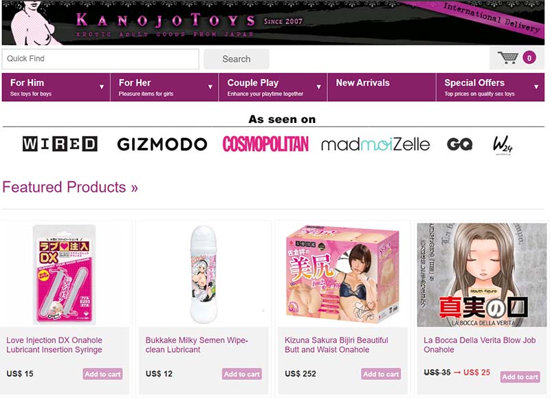 Screenshot from KanojoToys.com