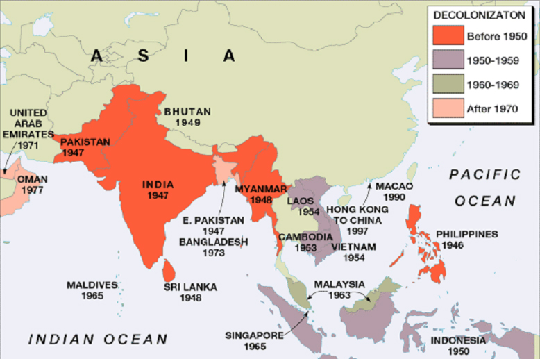 Resultado de imagen de descolonizacion de asia meridional