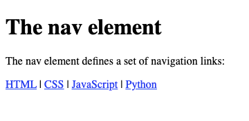 Live example of nav element code