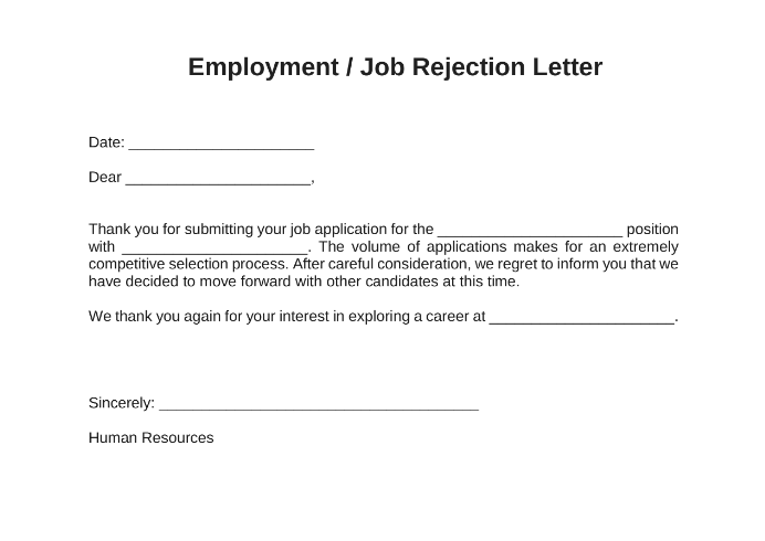 Example of job rejection letter