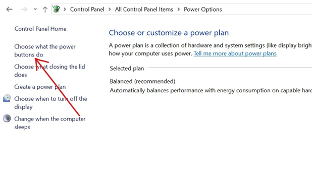 the 'Choose what the power buttons do' of Windows