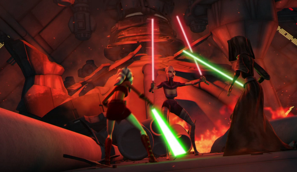 Asajj dueling with Ahsoka and Lumaira Unduli