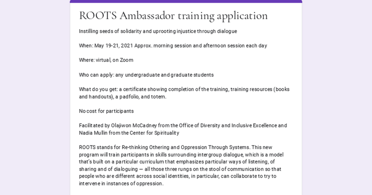 ROOTS Ambassador training application