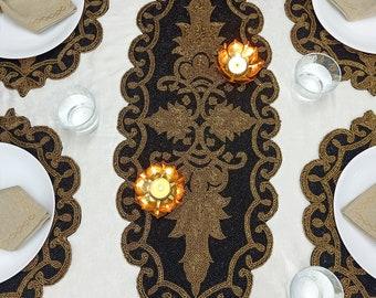 Handmade Black & Gold Beaded Table Runner - Etsy India