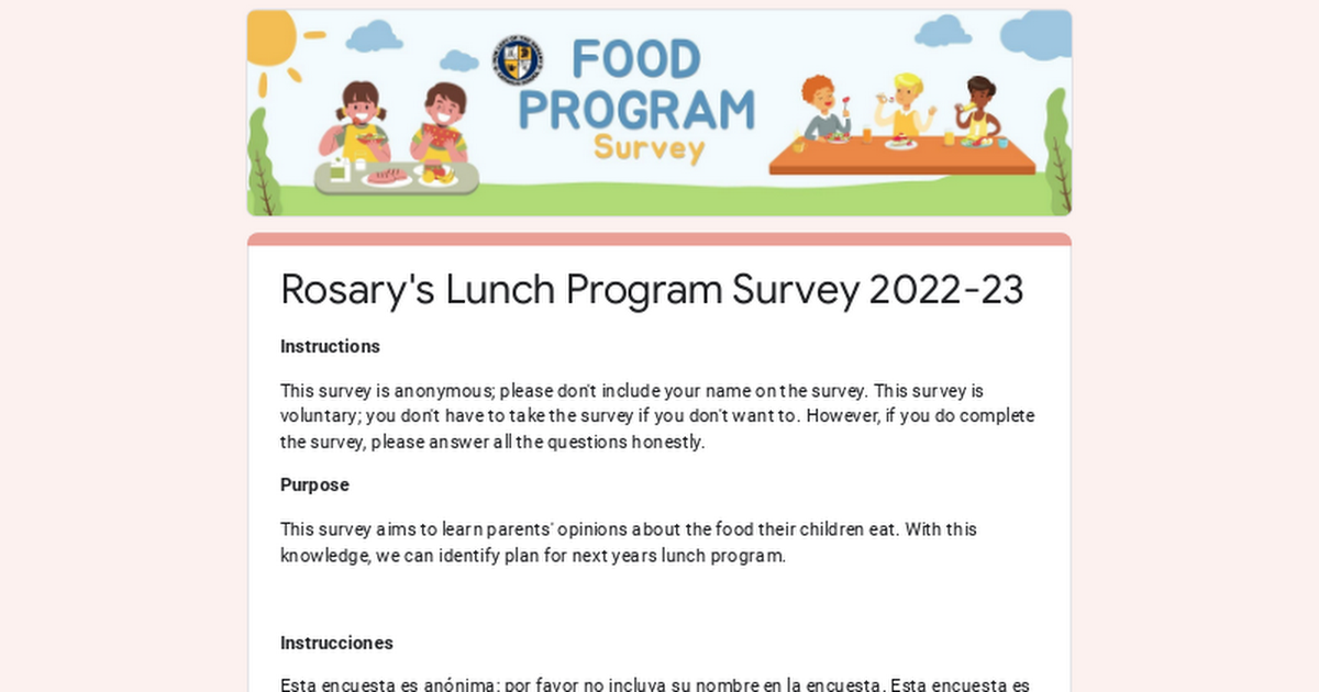 Rosary's Lunch Program Survey 2022-23