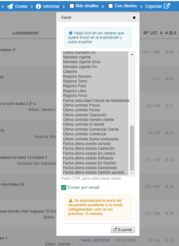 Exportación de datos en inmot