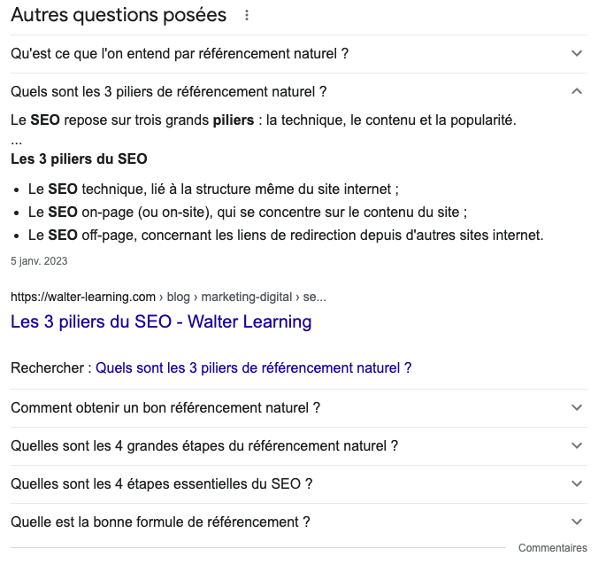 Recherche de mots clés SEO : Autres questions posées Google