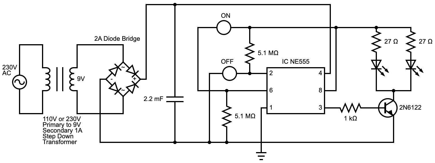 An AC-powered NE555 touch lamp circuit diagram