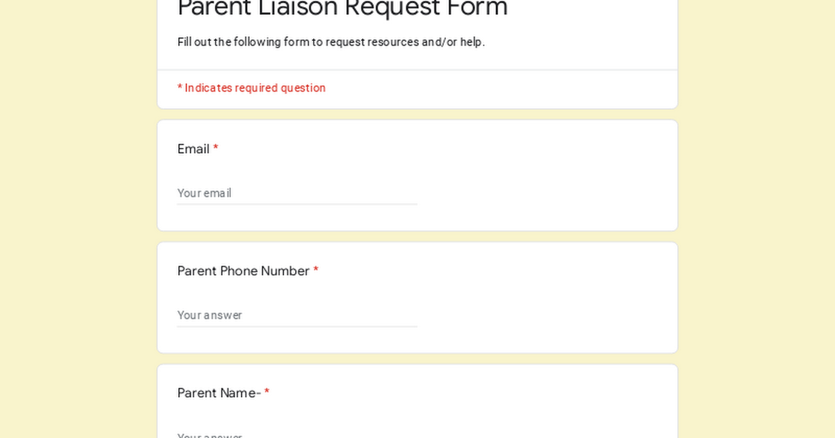 Parent Liaison Request Form
