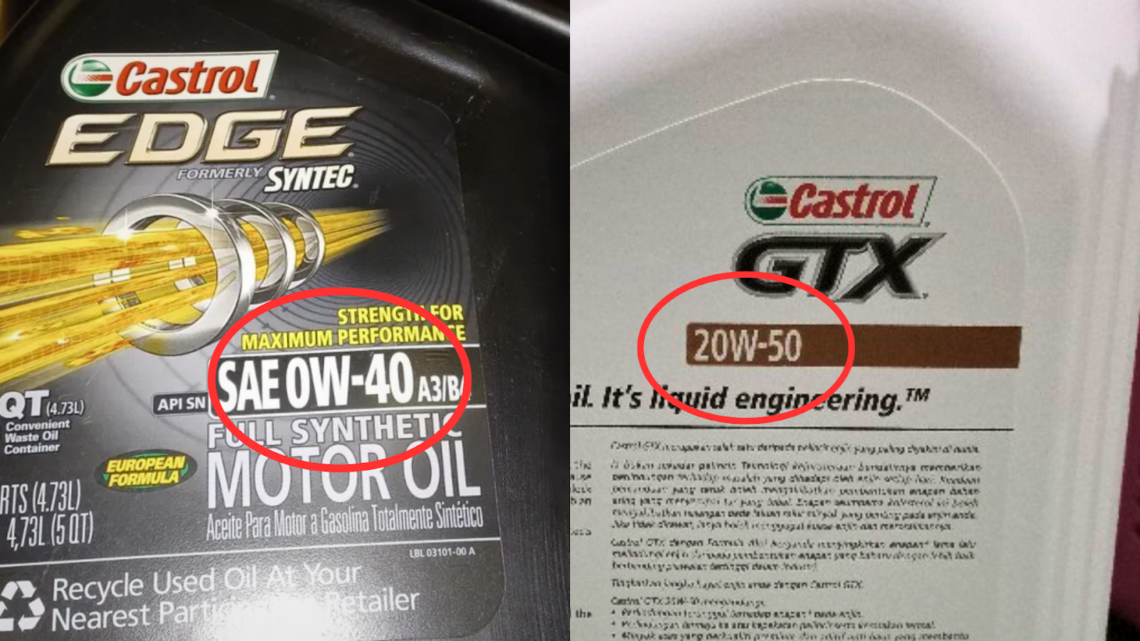 Castrol Edge vs. Castrol GTX Viscosity Grades