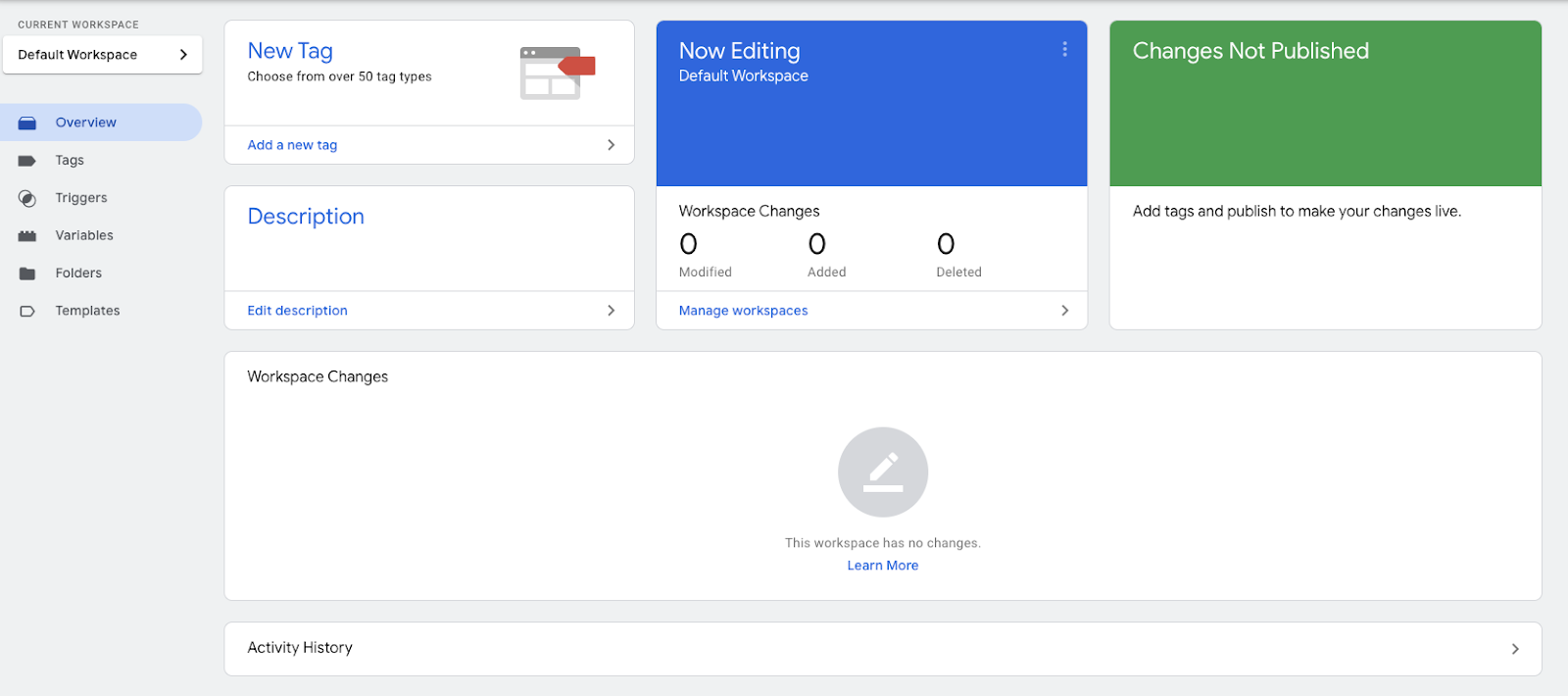 Google Tag Manager dashboard