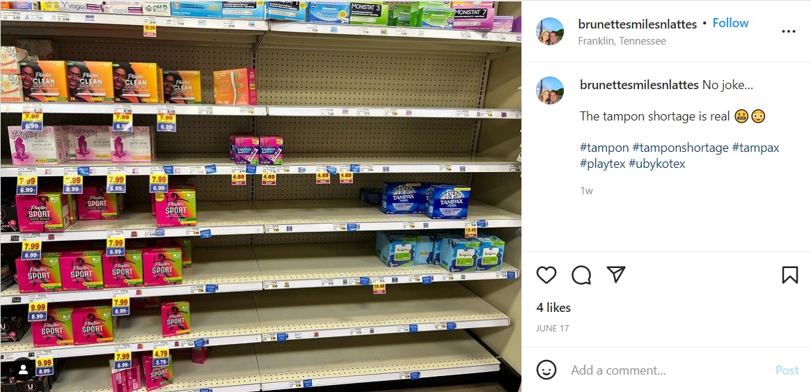 empty shelves showing tampon shortage