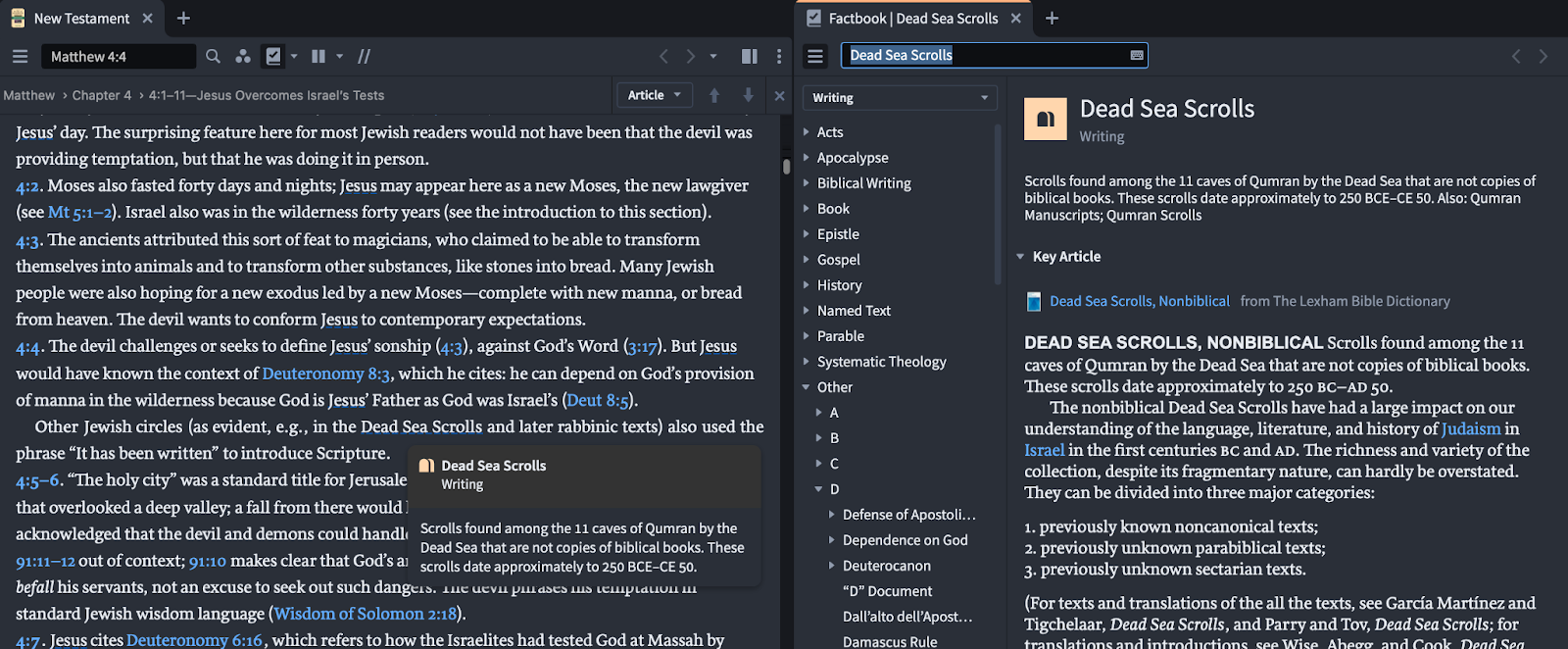 Factbook open to Dead Sea Scrolls from Scripture passage