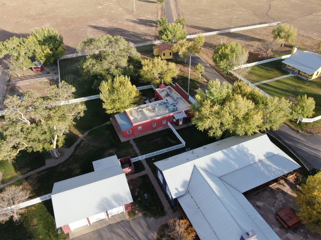 An aerial shot of the New Mexico ranch. 