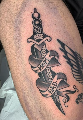 Dagger Mom And Dad Tattoo Honoring Parents