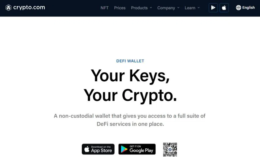 Screenshot  der crypto.com Webseite. Man sieht ein minimales Design und einen Download-Button - Ein Bild von crypto.com.