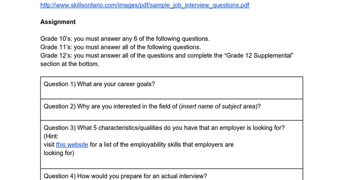 homework assignment for job interview