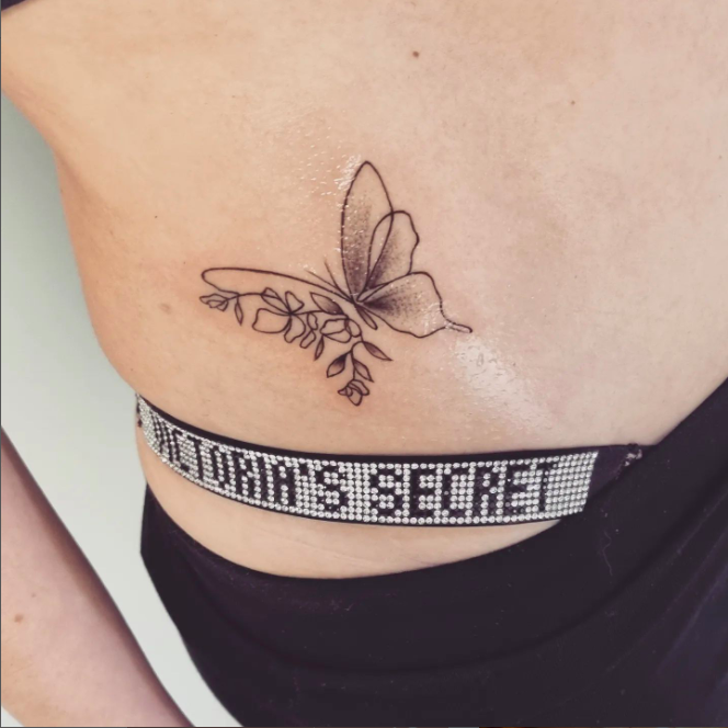 Leaves With Butterfly Tattoo