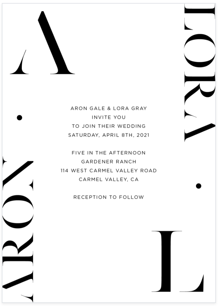 black and white modern wedding invitation