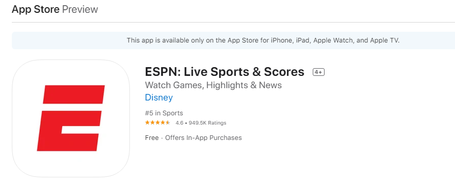ESPN app is one of best football apps available