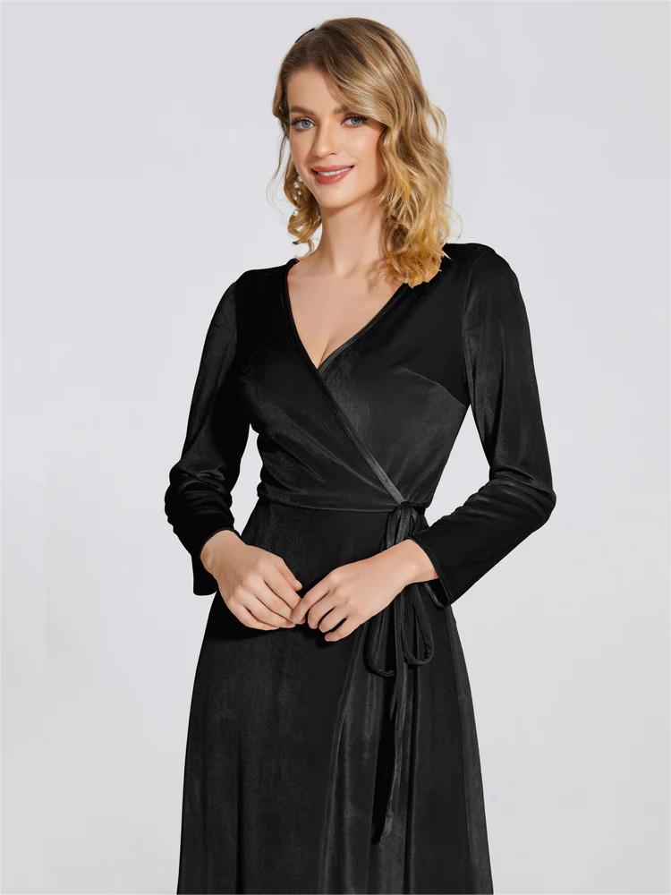 Black Velvet Bridesmaid Long-sleeved Dress