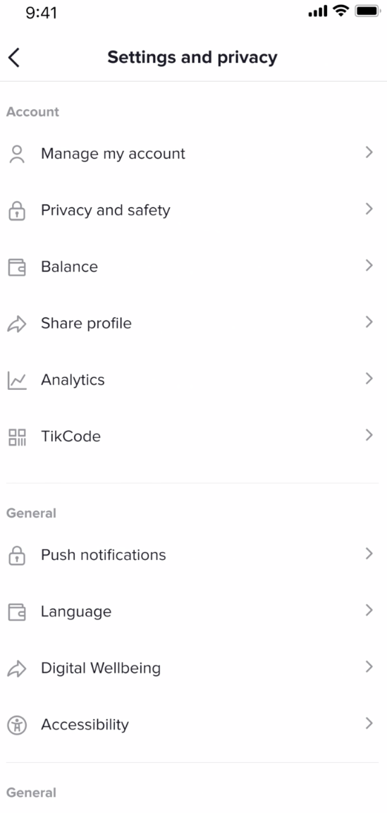 settings and privacy options in your TikTok account 