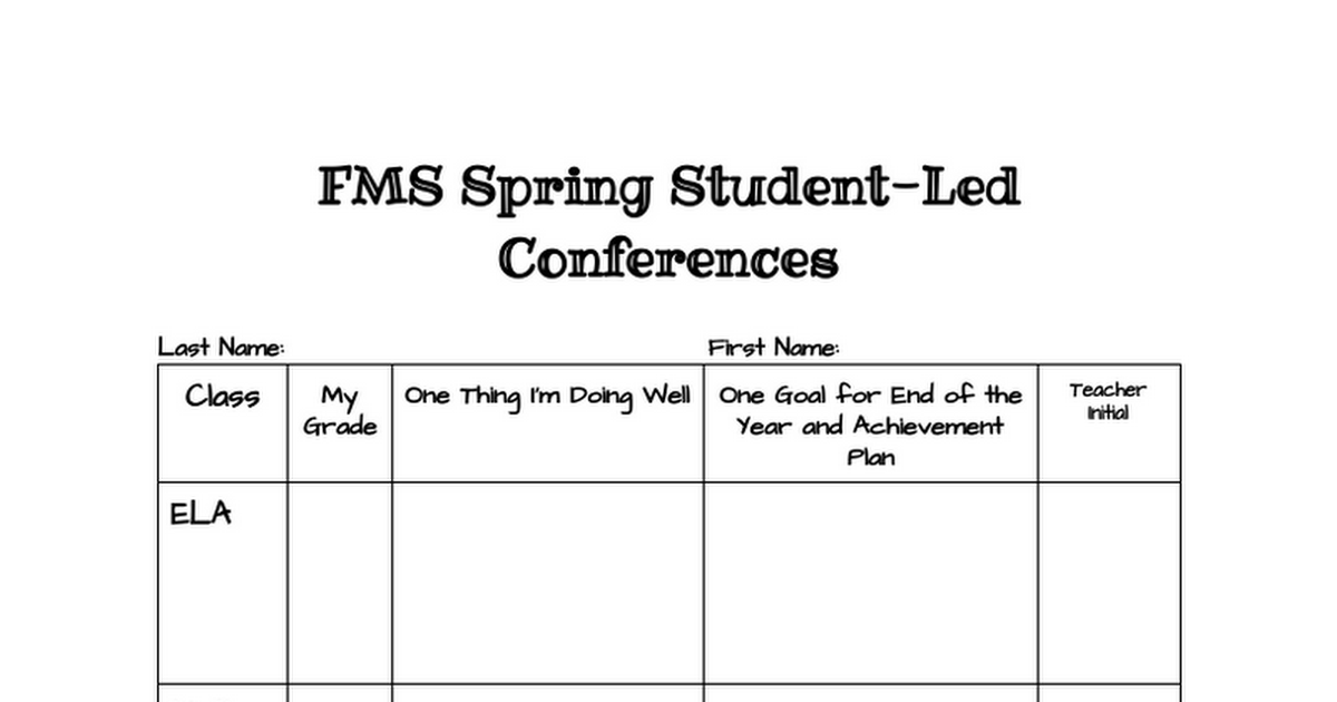 FMS Spring Student-Led Conferences-Sample Sheets