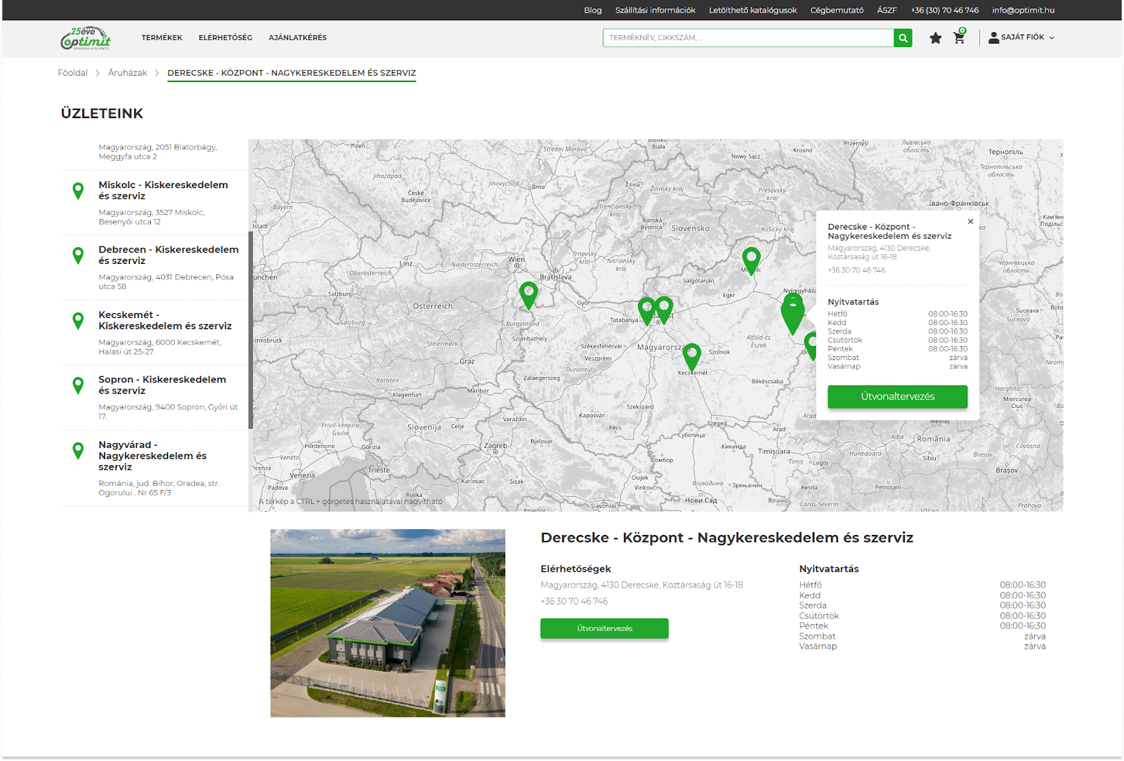 Optimit webshop: térképes üzletmegjelenítés