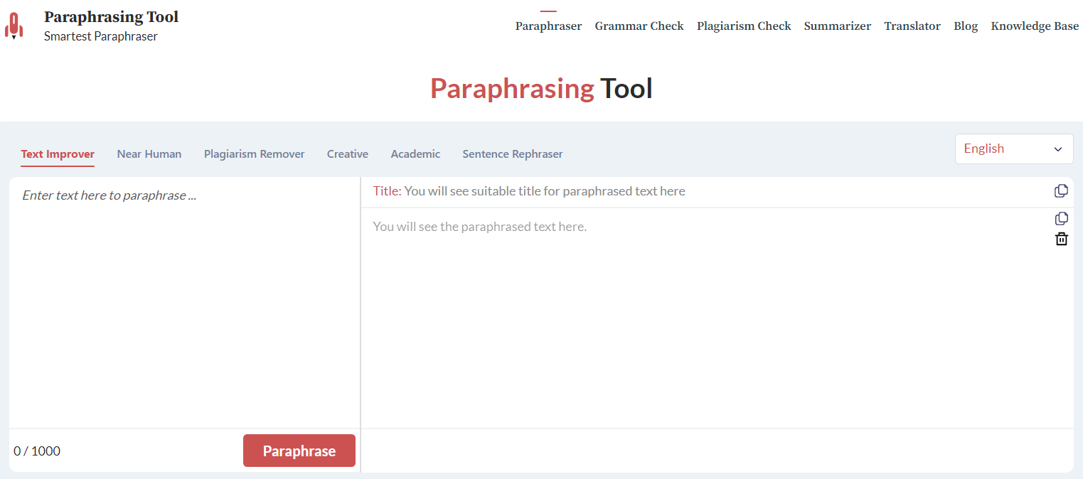 Paraphrasing Tool UI