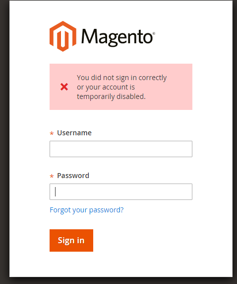 Magento Admin log in