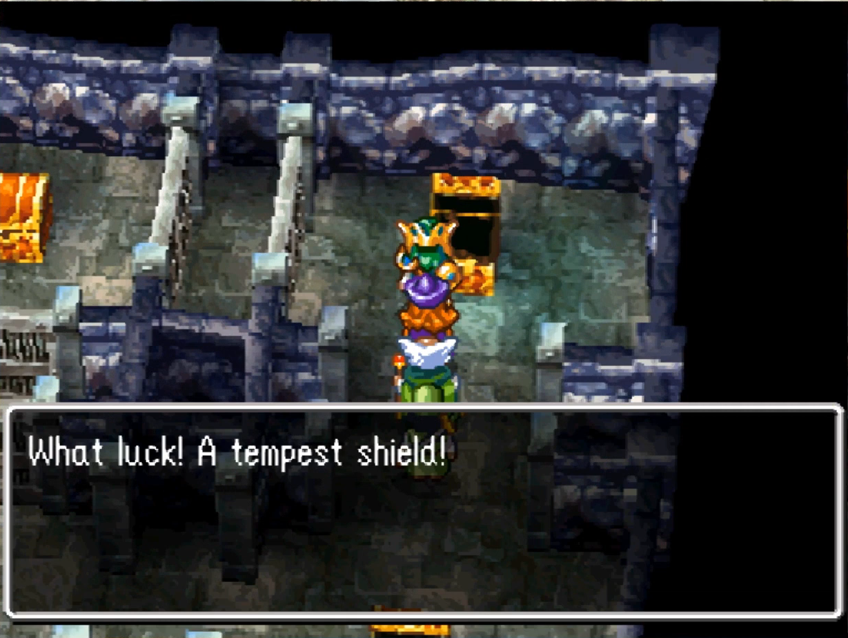 The chest on the northeastern corner has the Tempest Shield | Dragon Quest IV