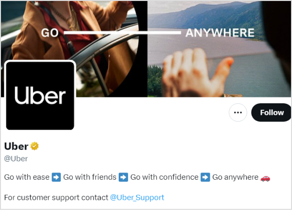 Twitter bio idea- share core values-Uber- example