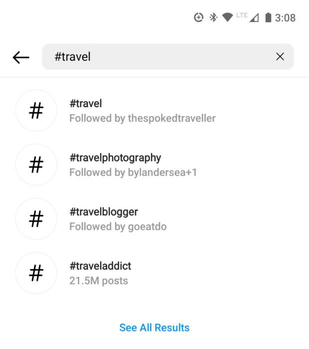 #travel and related hashtags