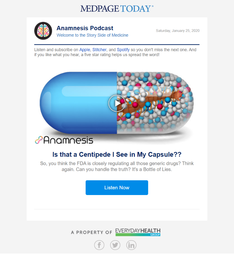medcast email example promoting podcast