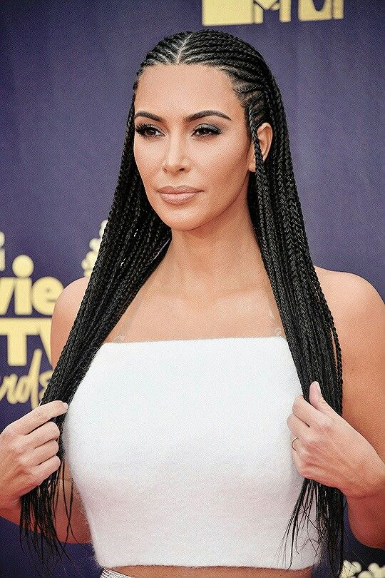 Kim Kardashian rocking black all-back Fulani braids 