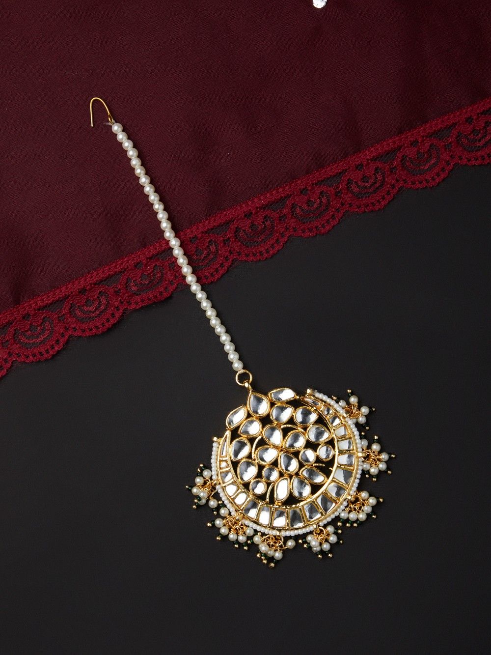 the loom - Gold Plated Metal Kundan Maangtika