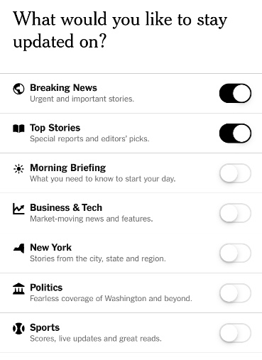 Configurações do segmento de notificação por push