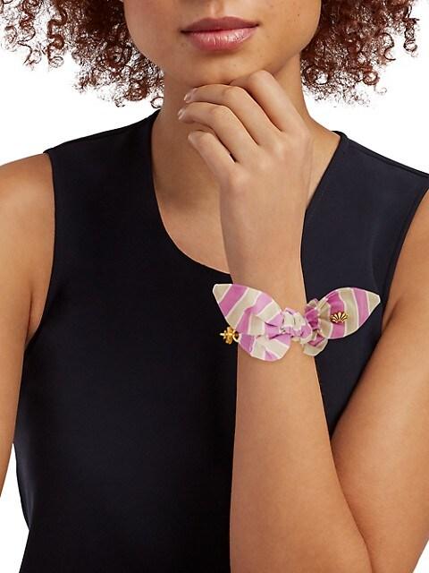 14K Gold-Plated & Fabric Scarf-Bow Chain Bracelet