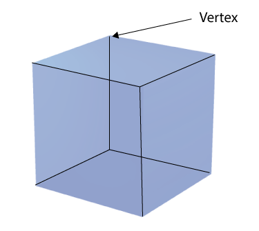 Cube with vertex highlighted.