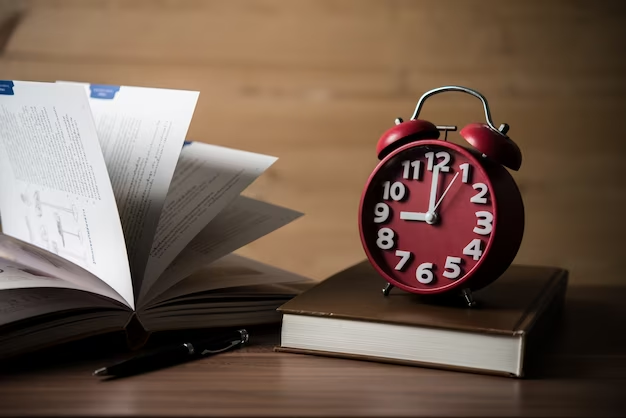 Clock and Stack of Books on Wooden Desk - Symbolizing Time and Study