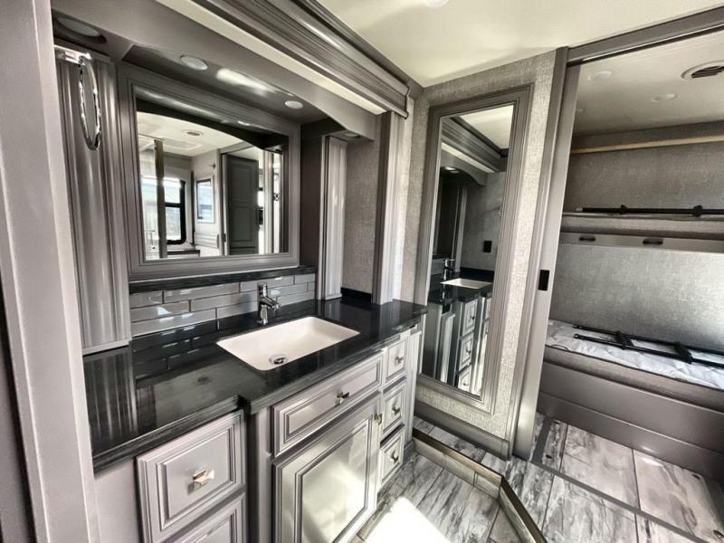 Master bathroom in the Fleetwood Discovery class A motorhome