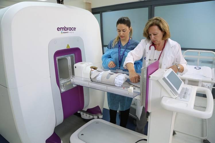 The new Embrace MRI system for infants at Brigham and Women’s Hospital in Boston makes it easier to monitor brain development. It has a temperature-controlled incubator to minimize the baby’s movement and makes a fraction of the noise of ordinary MRI machines. 