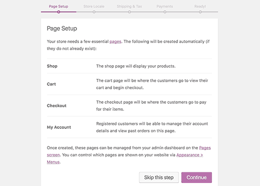Configuração da página WooCommerce