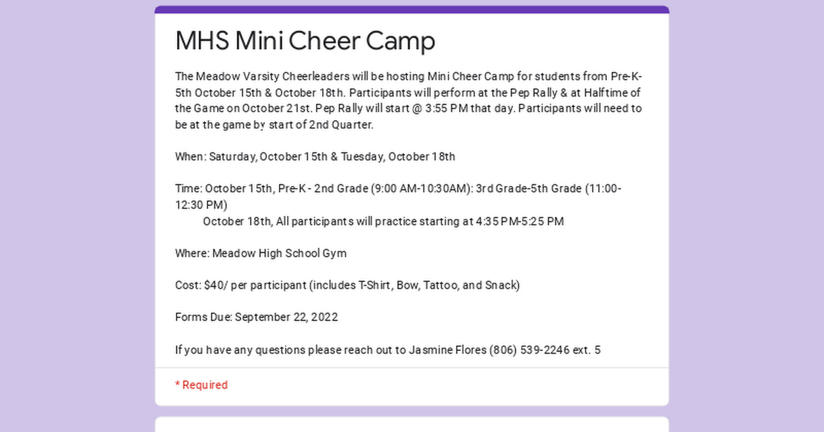 MHS Mini Cheer Camp