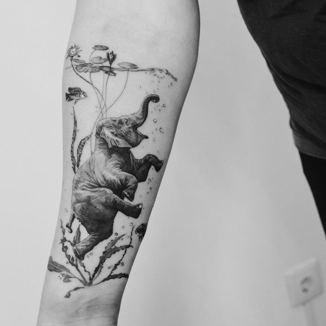 Underwater Floating Elephant ForearmTattoo 