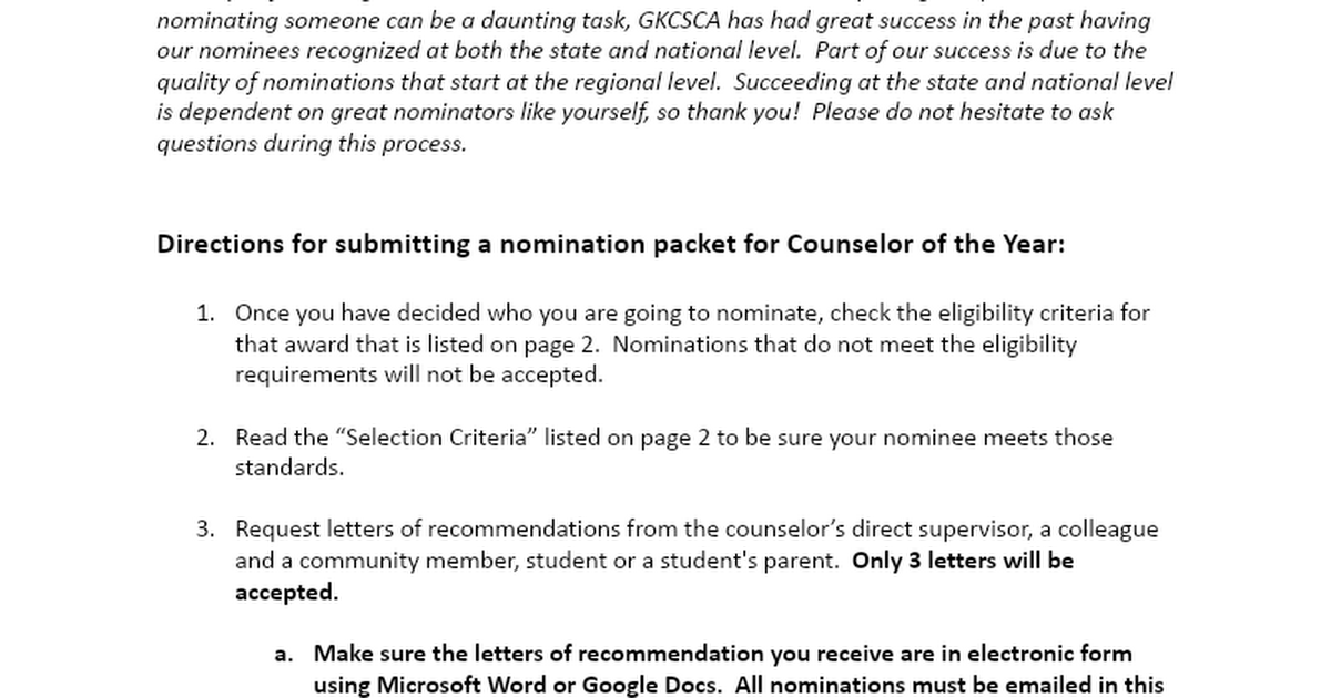 Counselor of the Year Nomination Packet 2020-2021