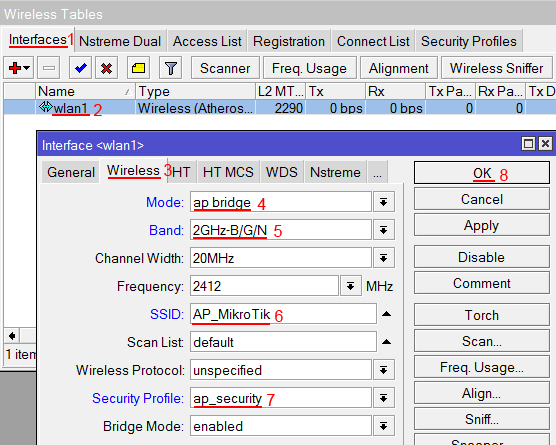 Настройка  беспроводной точки доступа MikroTik