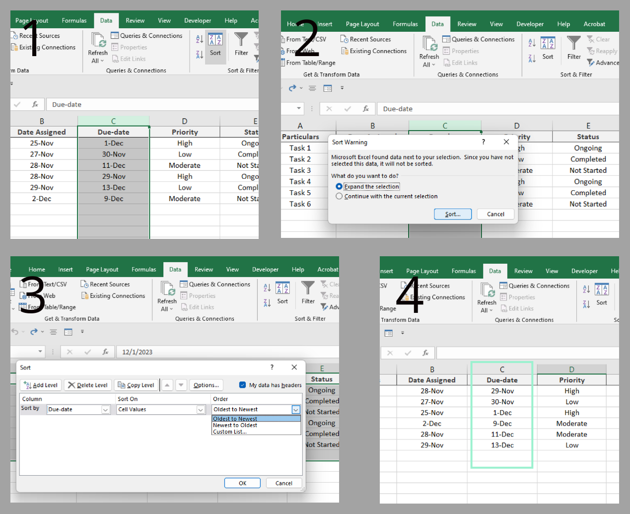 how to create an excel task list